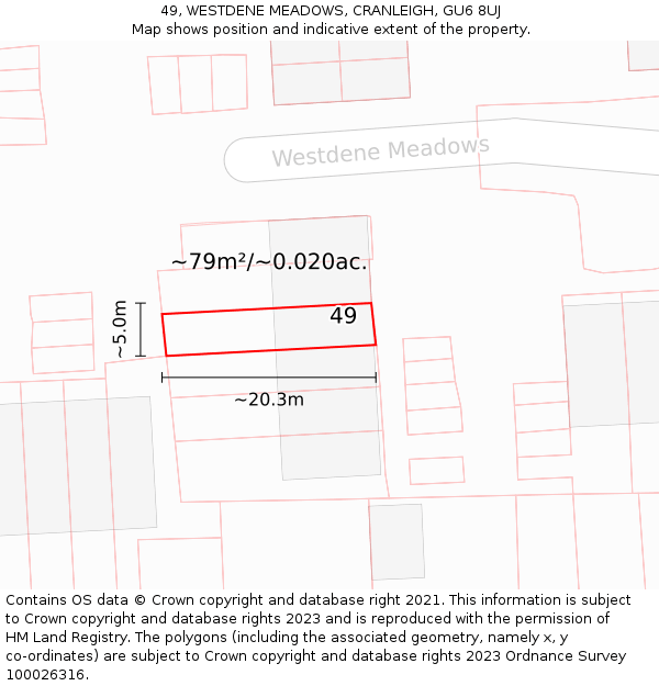 49, WESTDENE MEADOWS, CRANLEIGH, GU6 8UJ: Plot and title map