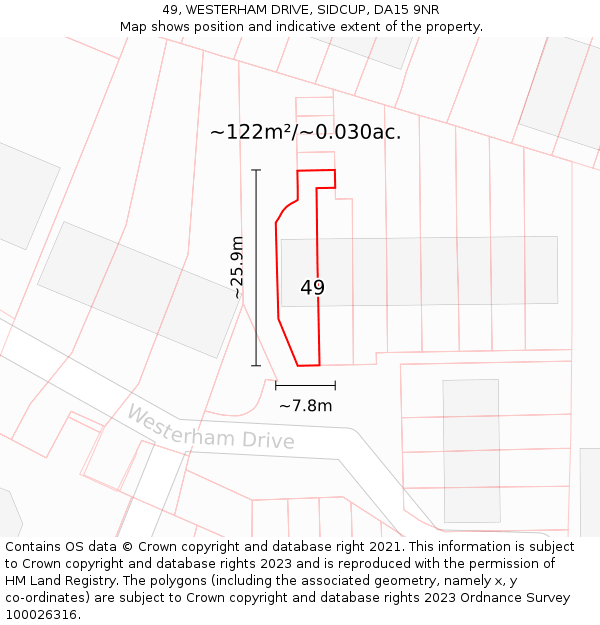 49, WESTERHAM DRIVE, SIDCUP, DA15 9NR: Plot and title map
