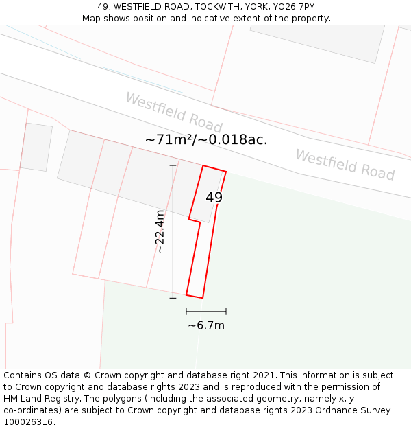 49, WESTFIELD ROAD, TOCKWITH, YORK, YO26 7PY: Plot and title map