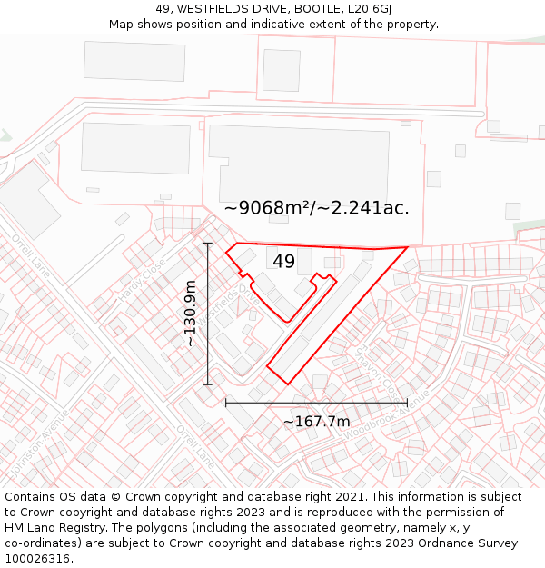 49, WESTFIELDS DRIVE, BOOTLE, L20 6GJ: Plot and title map