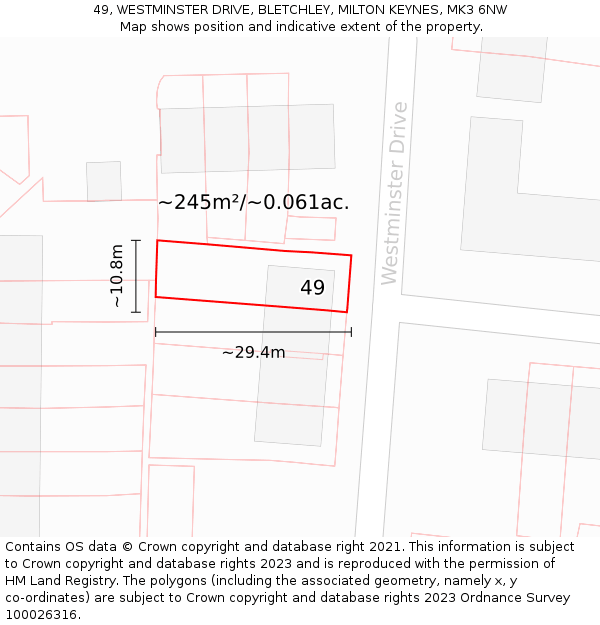 49, WESTMINSTER DRIVE, BLETCHLEY, MILTON KEYNES, MK3 6NW: Plot and title map