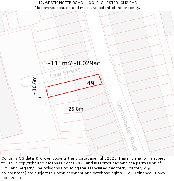 49, WESTMINSTER ROAD, HOOLE, CHESTER, CH2 3AR: Plot and title map