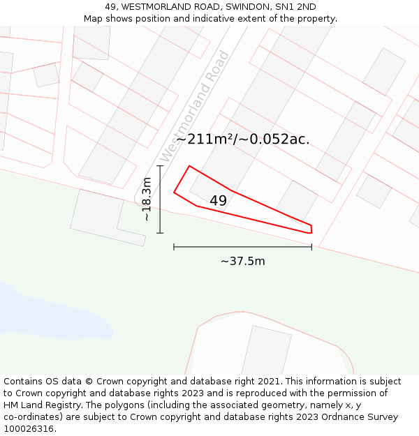 49, WESTMORLAND ROAD, SWINDON, SN1 2ND: Plot and title map