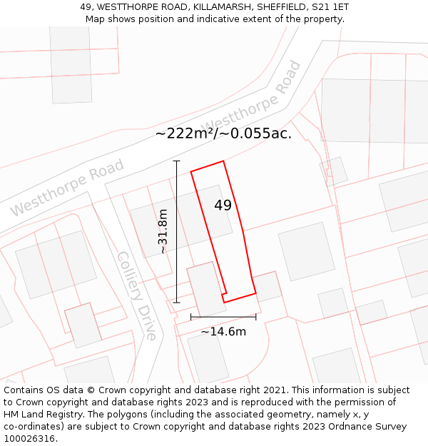 49, WESTTHORPE ROAD, KILLAMARSH, SHEFFIELD, S21 1ET: Plot and title map