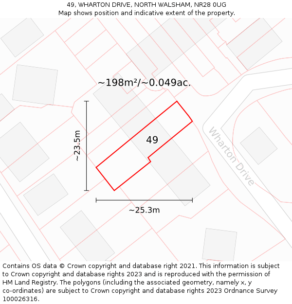 49, WHARTON DRIVE, NORTH WALSHAM, NR28 0UG: Plot and title map
