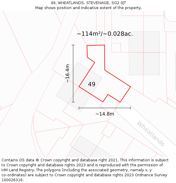 49, WHEATLANDS, STEVENAGE, SG2 0JT: Plot and title map