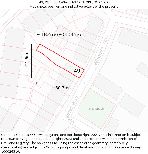 49, WHEELER WAY, BASINGSTOKE, RG24 9TQ: Plot and title map