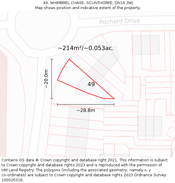 49, WHIMBREL CHASE, SCUNTHORPE, DN16 3WJ: Plot and title map