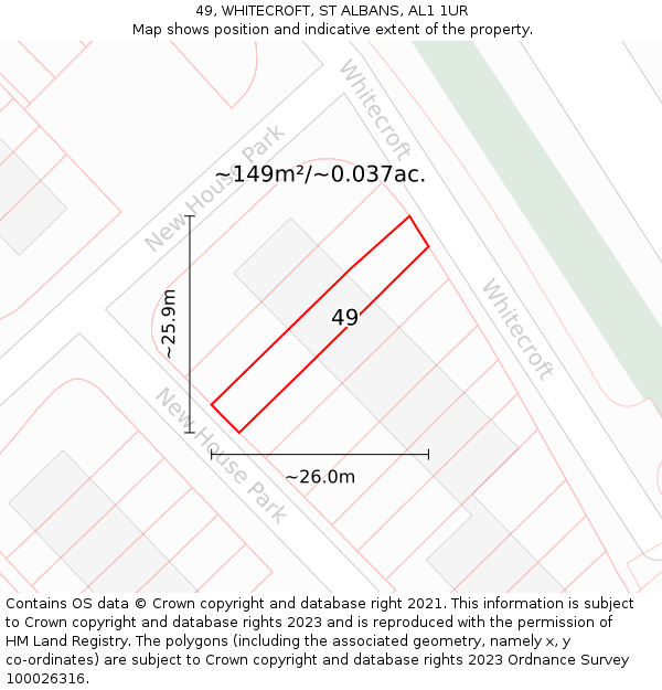 49, WHITECROFT, ST ALBANS, AL1 1UR: Plot and title map