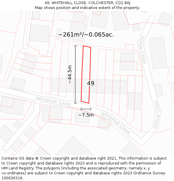 49, WHITEHALL CLOSE, COLCHESTER, CO2 8AJ: Plot and title map