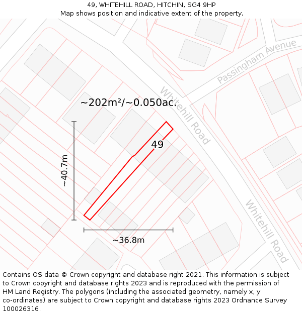 49, WHITEHILL ROAD, HITCHIN, SG4 9HP: Plot and title map