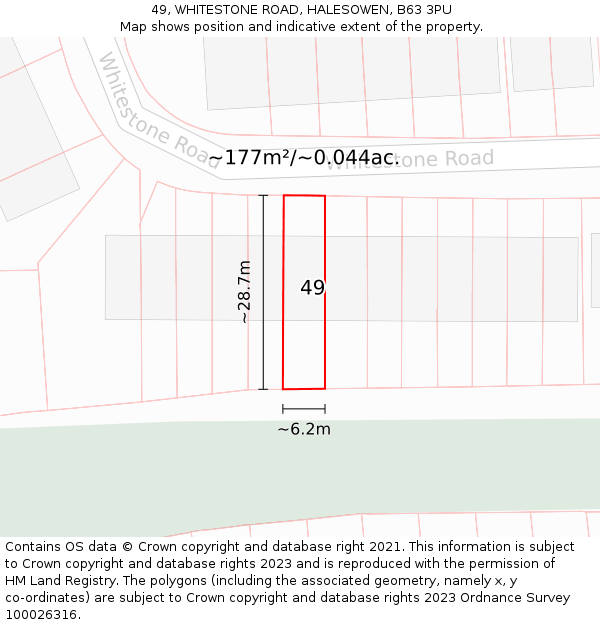 49, WHITESTONE ROAD, HALESOWEN, B63 3PU: Plot and title map
