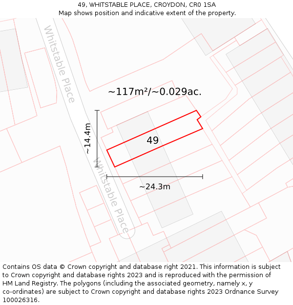 49, WHITSTABLE PLACE, CROYDON, CR0 1SA: Plot and title map