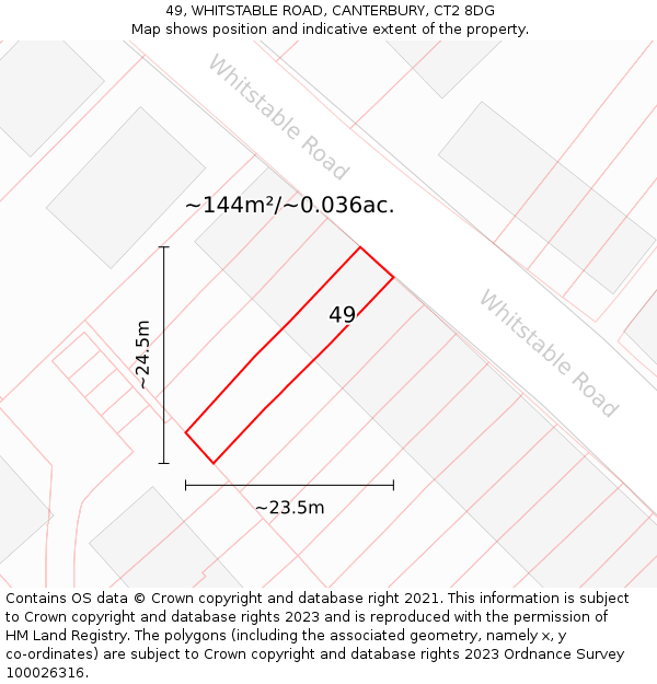 49, WHITSTABLE ROAD, CANTERBURY, CT2 8DG: Plot and title map