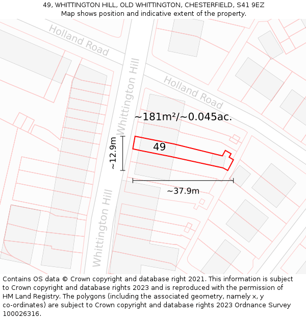 49, WHITTINGTON HILL, OLD WHITTINGTON, CHESTERFIELD, S41 9EZ: Plot and title map