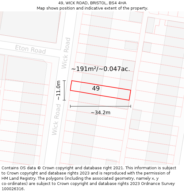 49, WICK ROAD, BRISTOL, BS4 4HA: Plot and title map