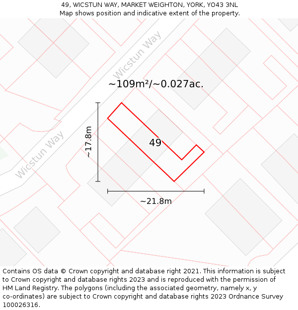 49, WICSTUN WAY, MARKET WEIGHTON, YORK, YO43 3NL: Plot and title map