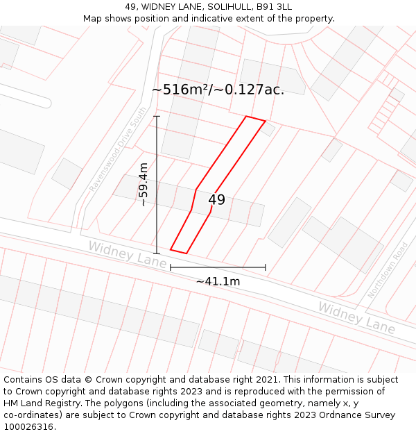 49, WIDNEY LANE, SOLIHULL, B91 3LL: Plot and title map