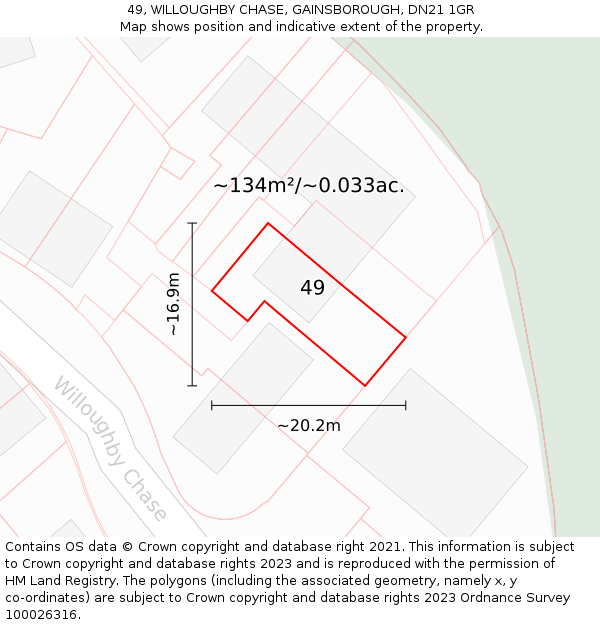 49, WILLOUGHBY CHASE, GAINSBOROUGH, DN21 1GR: Plot and title map