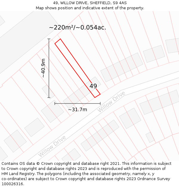 49, WILLOW DRIVE, SHEFFIELD, S9 4AS: Plot and title map