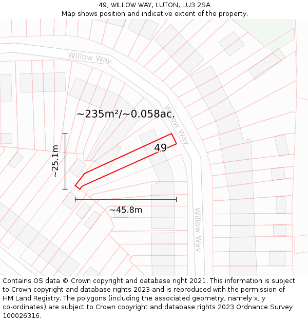 49, WILLOW WAY, LUTON, LU3 2SA: Plot and title map