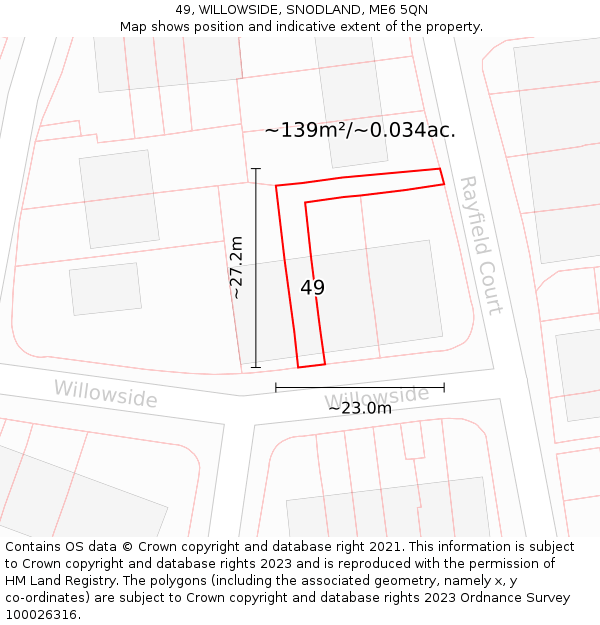 49, WILLOWSIDE, SNODLAND, ME6 5QN: Plot and title map