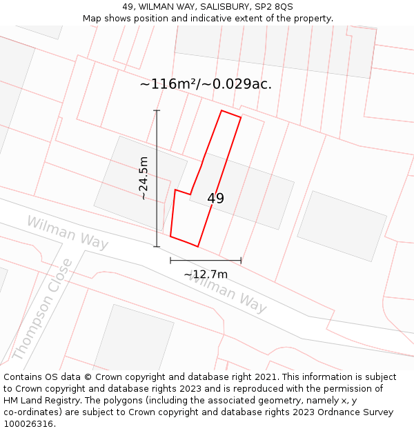 49, WILMAN WAY, SALISBURY, SP2 8QS: Plot and title map