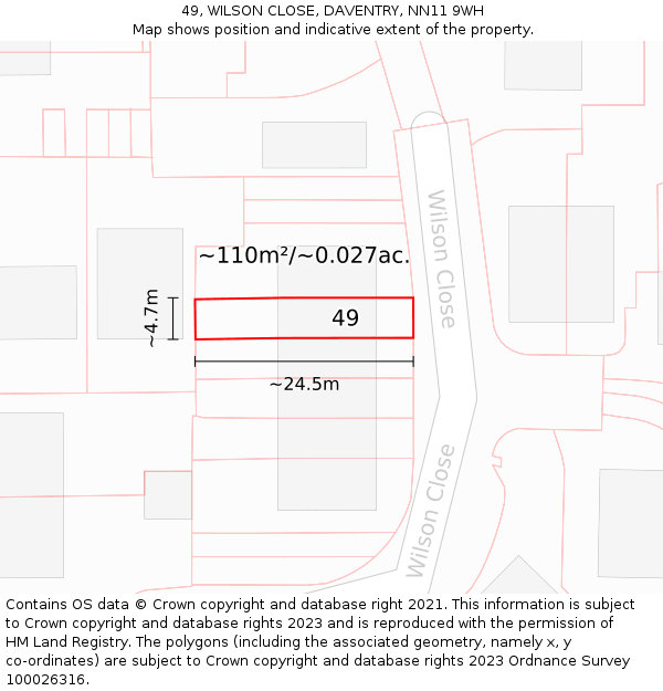 49, WILSON CLOSE, DAVENTRY, NN11 9WH: Plot and title map