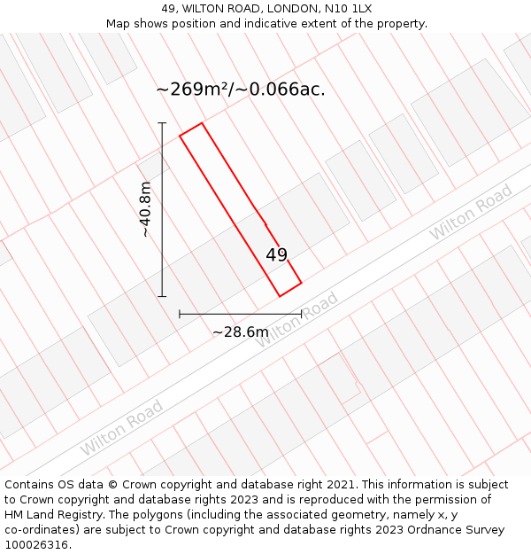 49, WILTON ROAD, LONDON, N10 1LX: Plot and title map