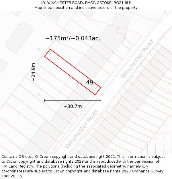 49, WINCHESTER ROAD, BASINGSTOKE, RG21 8UL: Plot and title map