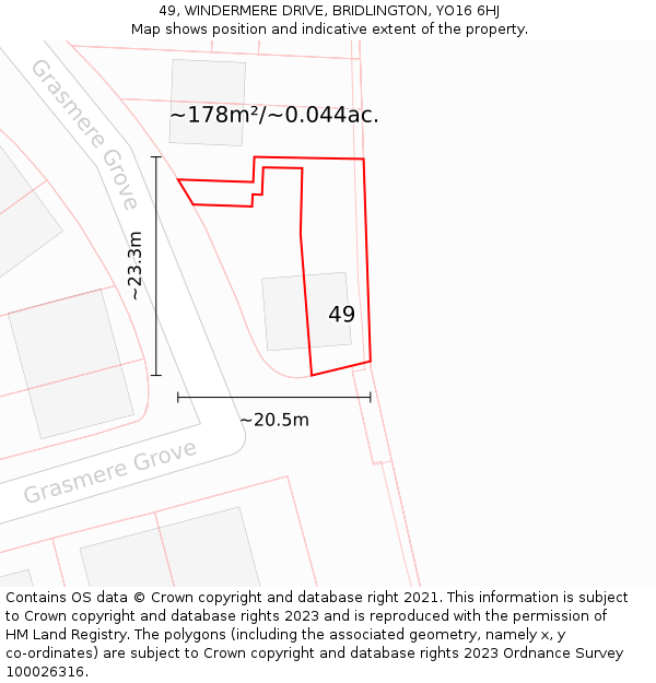 49, WINDERMERE DRIVE, BRIDLINGTON, YO16 6HJ: Plot and title map