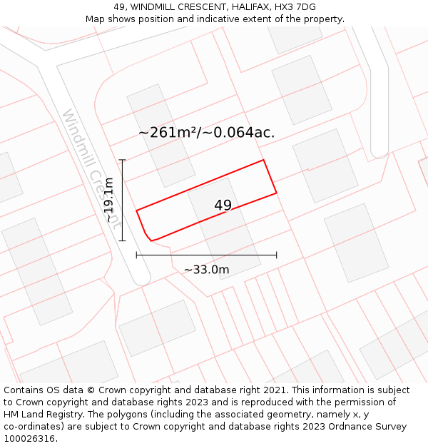 49, WINDMILL CRESCENT, HALIFAX, HX3 7DG: Plot and title map