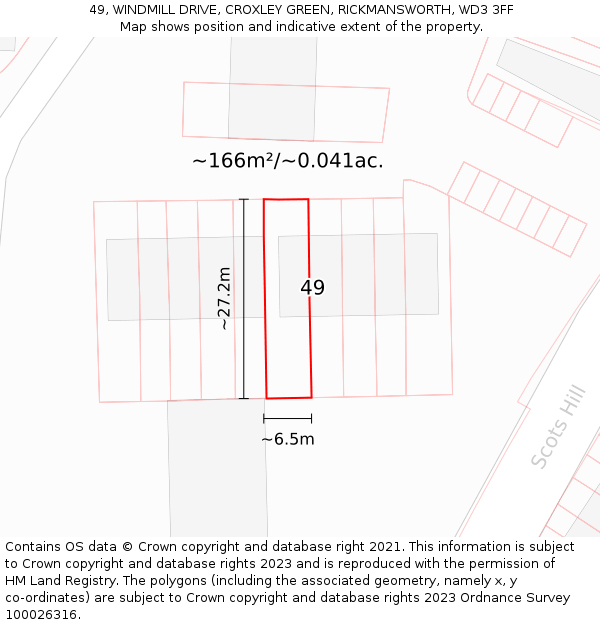 49, WINDMILL DRIVE, CROXLEY GREEN, RICKMANSWORTH, WD3 3FF: Plot and title map