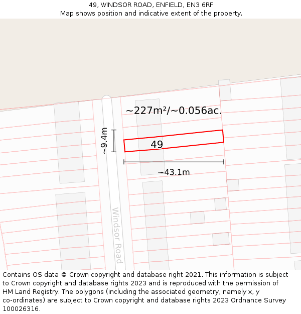 49, WINDSOR ROAD, ENFIELD, EN3 6RF: Plot and title map