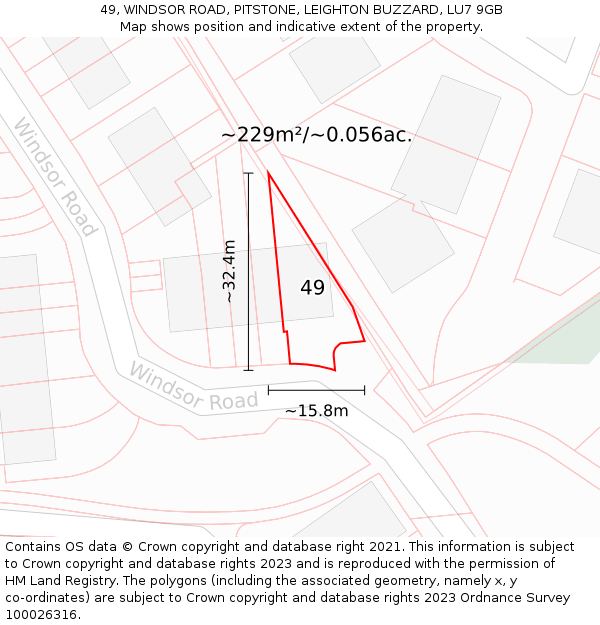 49, WINDSOR ROAD, PITSTONE, LEIGHTON BUZZARD, LU7 9GB: Plot and title map