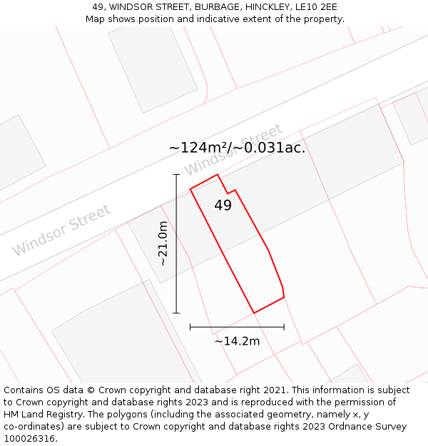 49, WINDSOR STREET, BURBAGE, HINCKLEY, LE10 2EE: Plot and title map