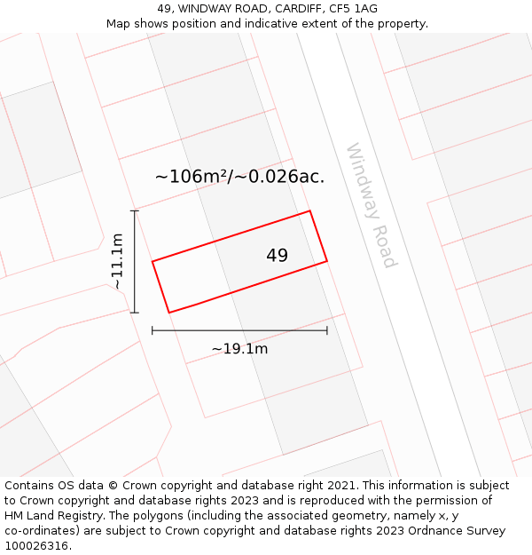 49, WINDWAY ROAD, CARDIFF, CF5 1AG: Plot and title map