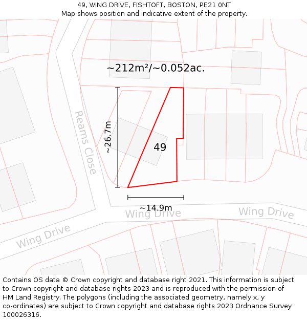 49, WING DRIVE, FISHTOFT, BOSTON, PE21 0NT: Plot and title map