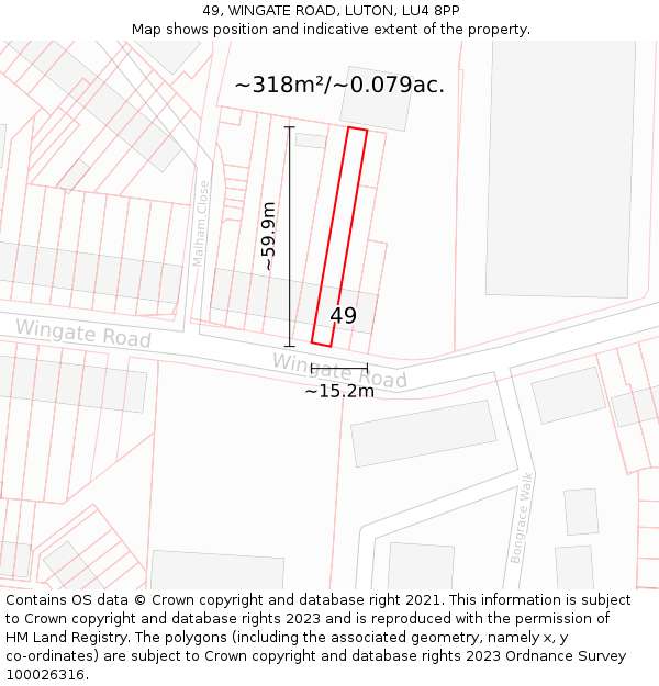 49, WINGATE ROAD, LUTON, LU4 8PP: Plot and title map