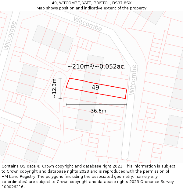 49, WITCOMBE, YATE, BRISTOL, BS37 8SX: Plot and title map