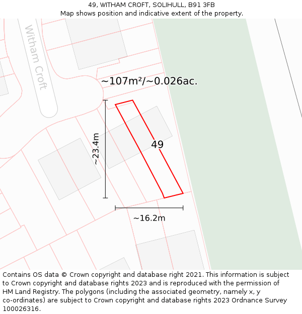 49, WITHAM CROFT, SOLIHULL, B91 3FB: Plot and title map
