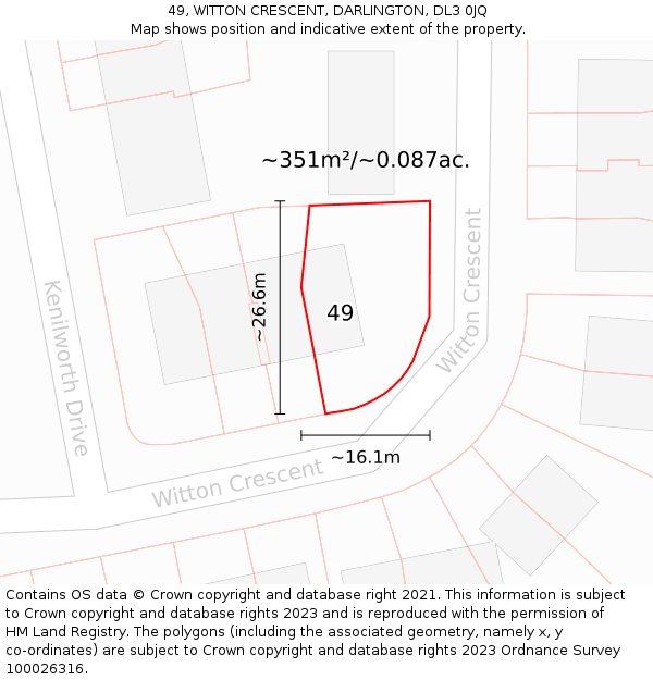 49, WITTON CRESCENT, DARLINGTON, DL3 0JQ: Plot and title map
