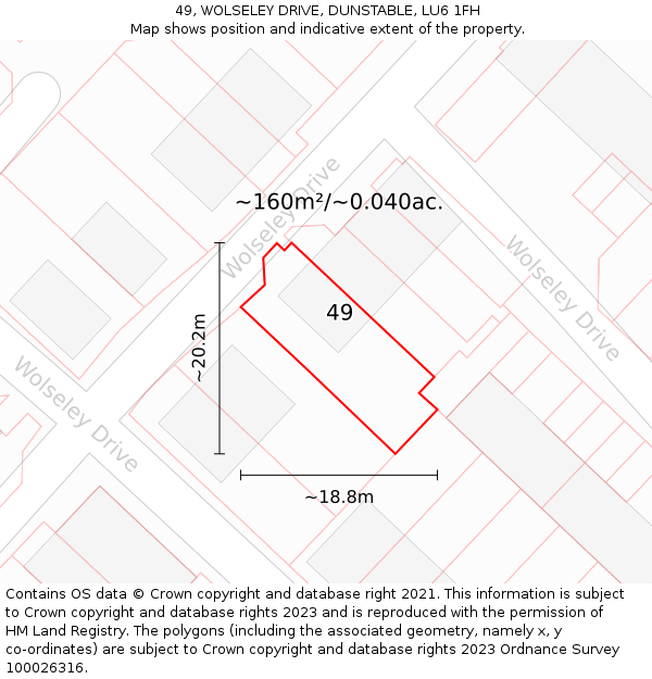 49, WOLSELEY DRIVE, DUNSTABLE, LU6 1FH: Plot and title map