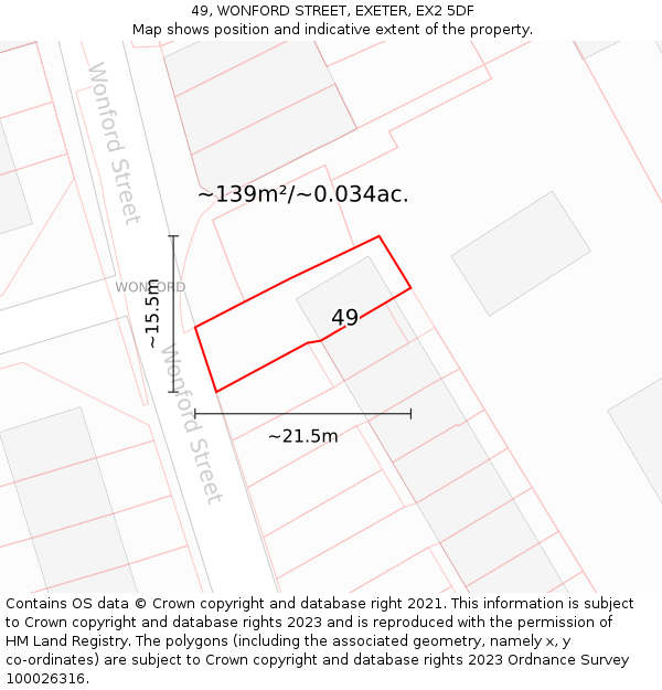 49, WONFORD STREET, EXETER, EX2 5DF: Plot and title map