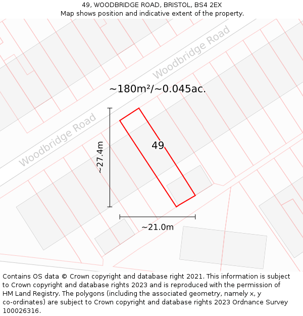 49, WOODBRIDGE ROAD, BRISTOL, BS4 2EX: Plot and title map