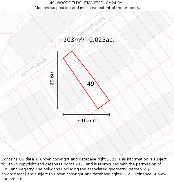 49, WOODFIELDS, STANSTED, CM24 8AL: Plot and title map