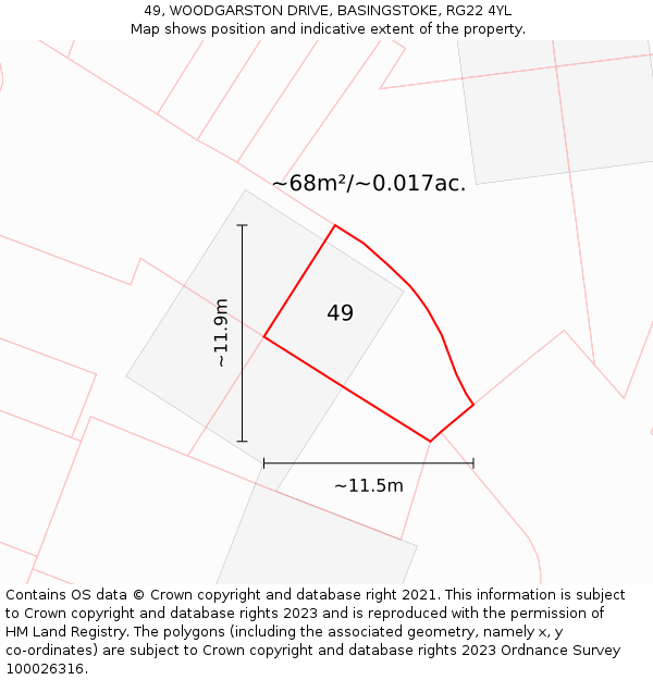 49, WOODGARSTON DRIVE, BASINGSTOKE, RG22 4YL: Plot and title map