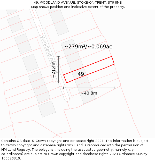 49, WOODLAND AVENUE, STOKE-ON-TRENT, ST6 8NE: Plot and title map