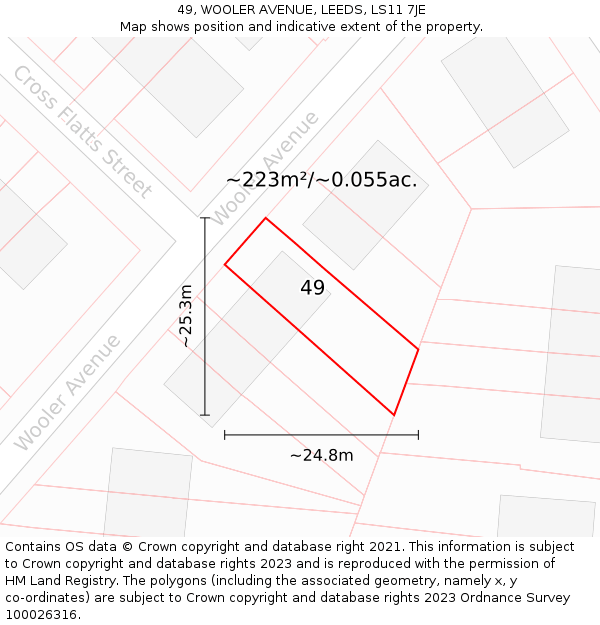 49, WOOLER AVENUE, LEEDS, LS11 7JE: Plot and title map