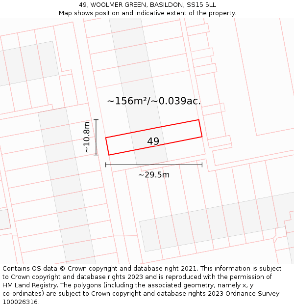 49, WOOLMER GREEN, BASILDON, SS15 5LL: Plot and title map